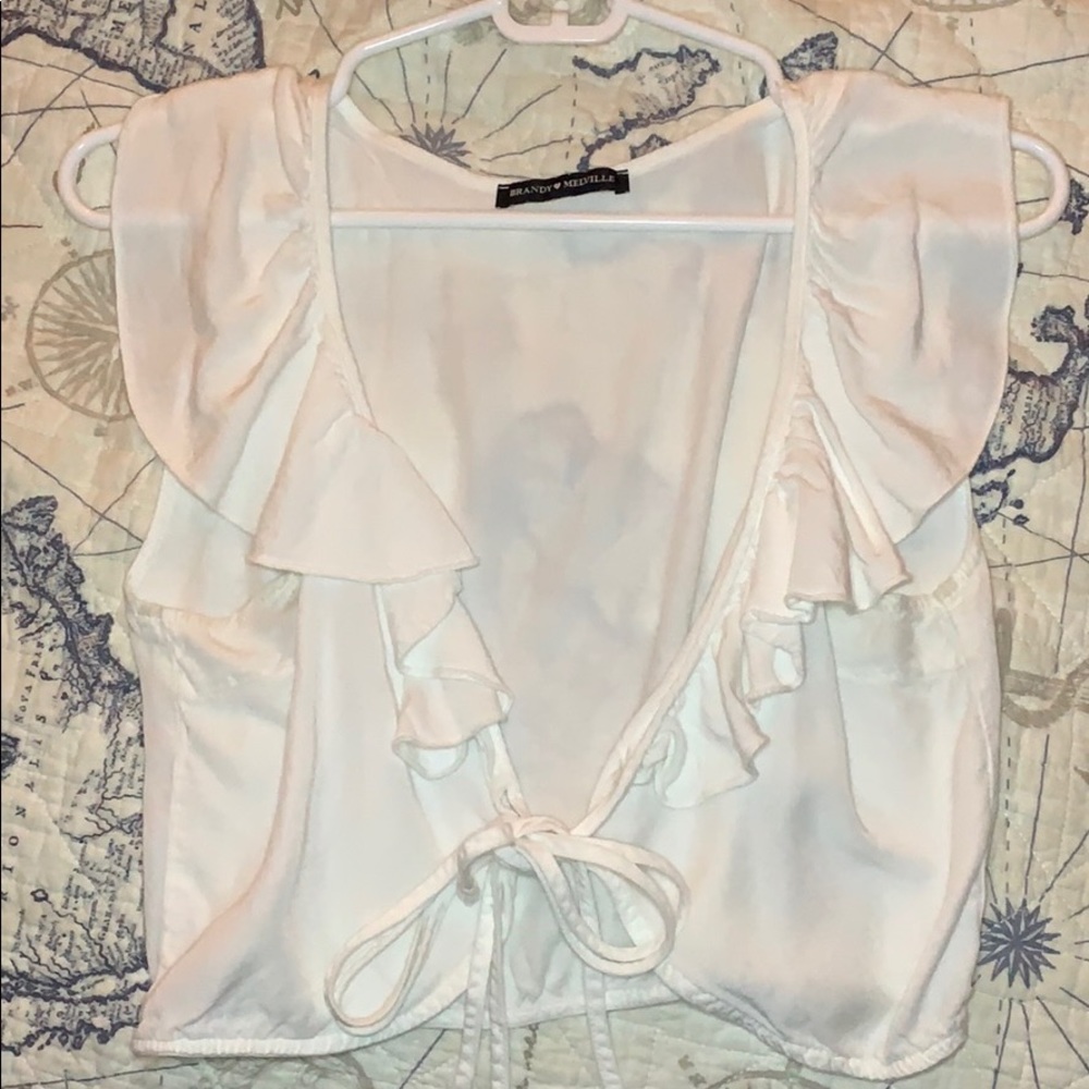Brandy Melville White Tie Front Crop Top